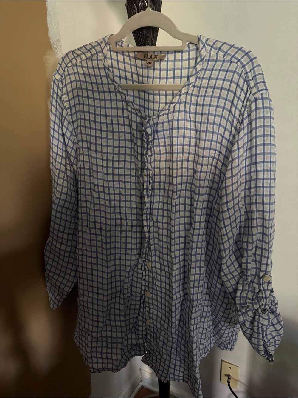 Flax Blue and White Checked Button-Front Tunic